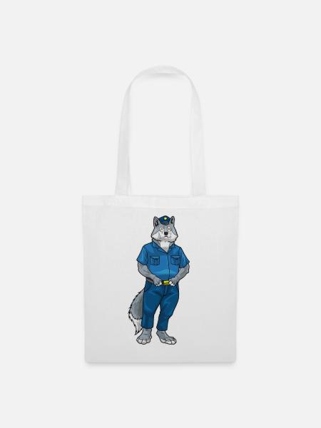 Wolf Polizist Polizei - Stoffbeutel - Weiß