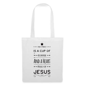 Tasse de café et cœur plein de Jésus - Sac en tissu - blanc - Devant