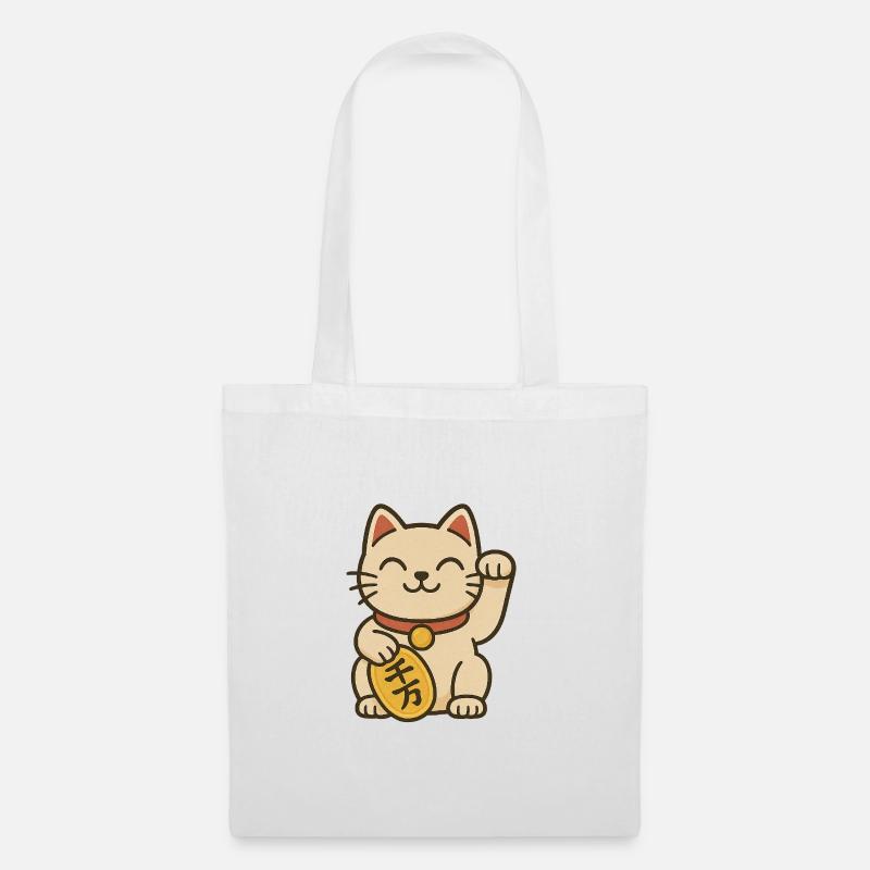 Maneki Neko Glücksmünze - Stoffbeutel - Weiß