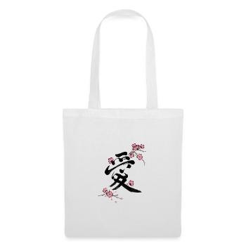 Kanji japonais amoureux avec la Sakura en fleurs de cerisier - Sac en tissu - blanc - Devant
