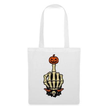 Kürbis Mittelfinger Halloween Skelett - Stoffbeutel - Weiß - Vorne