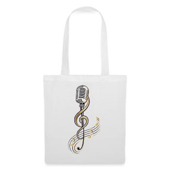 Microphone avec clé de sol – motif musical - Sac en tissu - blanc - Devant