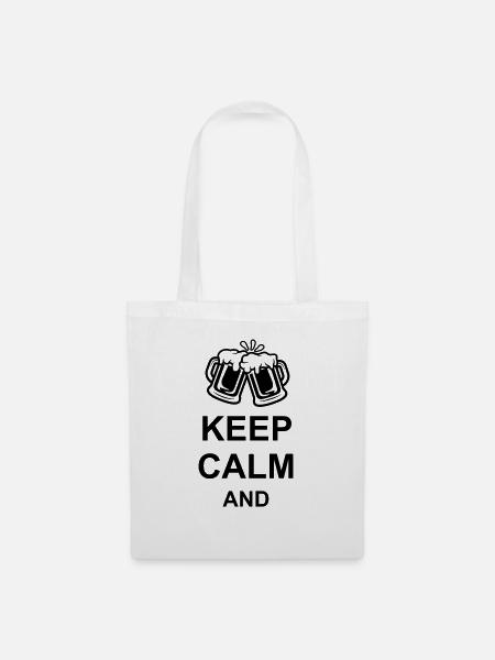 Bier Keep Calm Text - Stoffbeutel - Weiß