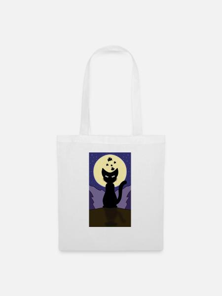 Mondschein-Halloween-Katze - Stoffbeutel - Weiß
