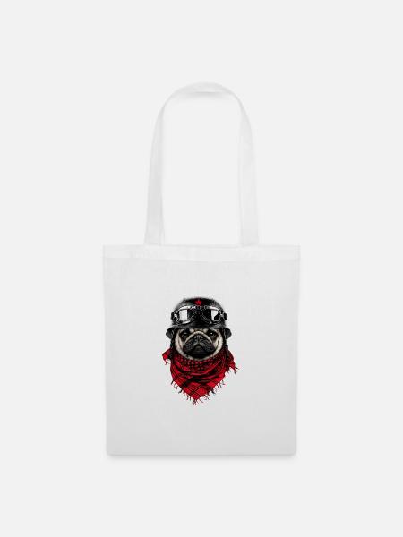 Kämpferischer Mops im Pilotenlook - Stoffbeutel - Weiß