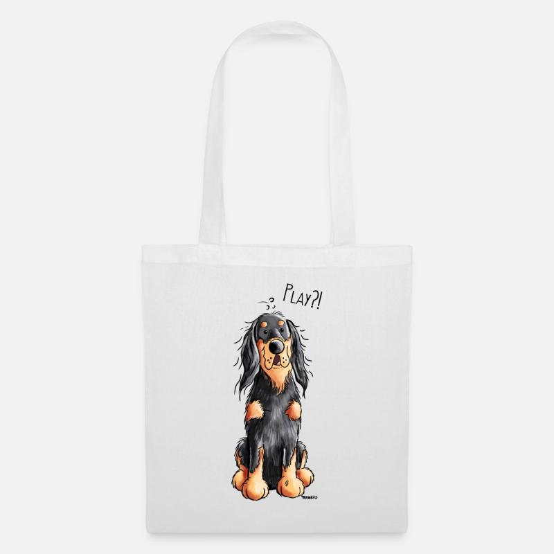 Verspielter Gordon Setter - Hund - Dog - Comic - Stoffbeutel - Weiß
