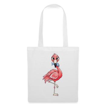 Lustiger Flamingo mit Fisch - Stoffbeutel - Weiß - Vorne