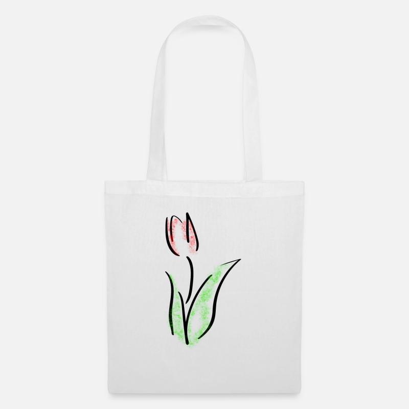 Tulpe Line Art - Minimalistisch mit Farbklecksen - Stoffbeutel - Weiß