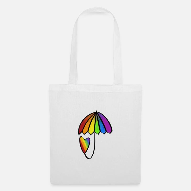 Regenbogen Herz mit Schirm - Stoffbeutel - Weiß