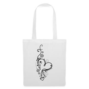 Coeur aux petits coeurs et aux fleurs - Sac en tissu - blanc - Devant