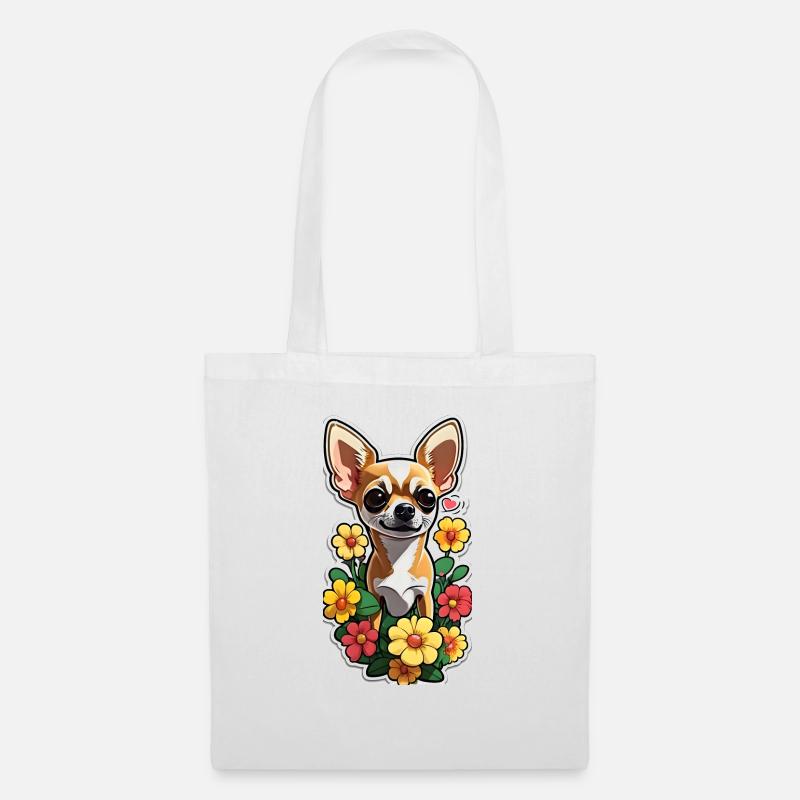 Chihuahua mit Blumen - Stoffbeutel - Weiß