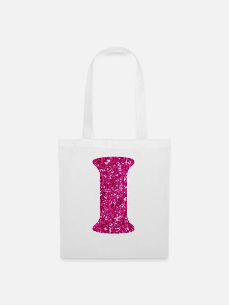 Buchstabe i rosa Glitzer - Stoffbeutel - Weiß