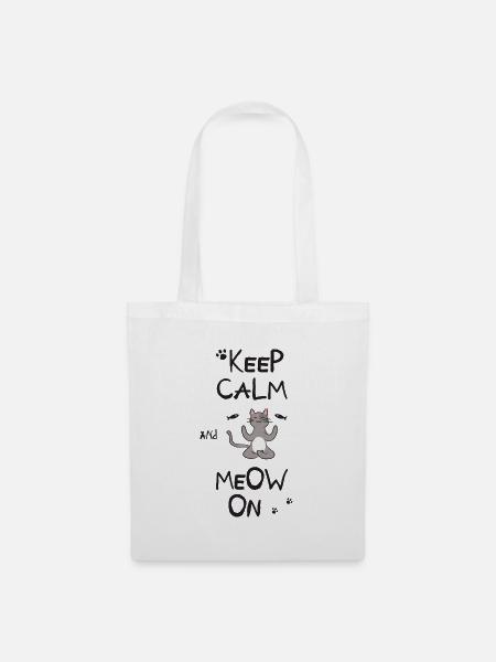 KEEP CALM & MEOW ON-süße Katze mit lustigem Spruch - Stoffbeutel - Weiß
