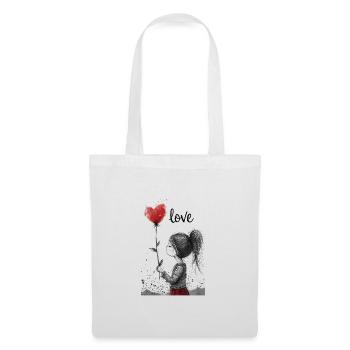 Enfant avec ballon coeur véhiculé dans un croquis vif - Sac en tissu - blanc - Devant