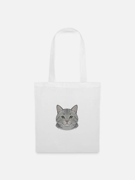Graues Katzengesicht Illustration - Stoffbeutel - Weiß