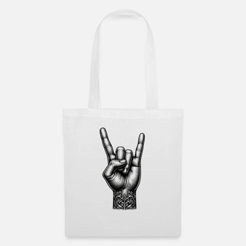 Rock on Hand with Devils Horns - Tote Bag - white