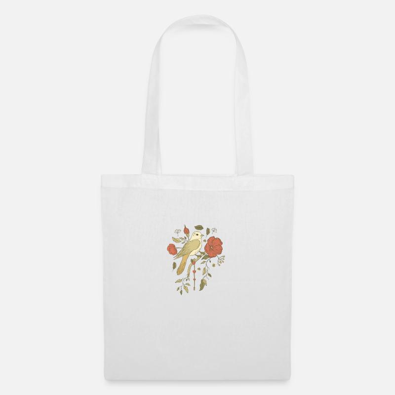 Handgezeichnete schöne Kunst mit Vogel und Blumen - Stoffbeutel - Weiß