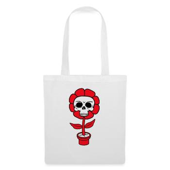 Böse Halloween Blume Totenkopf Schädel Horror Topf - Stoffbeutel - Weiß - Vorne
