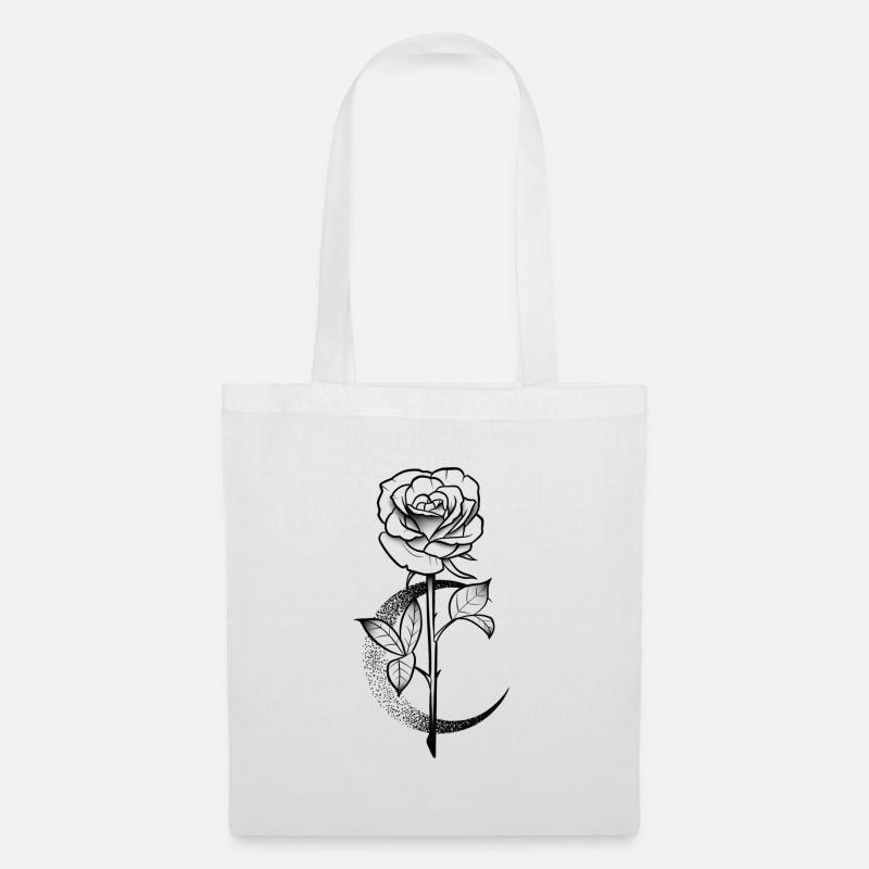 Rose and moon dotwork tattoo project - Tote Bag - white