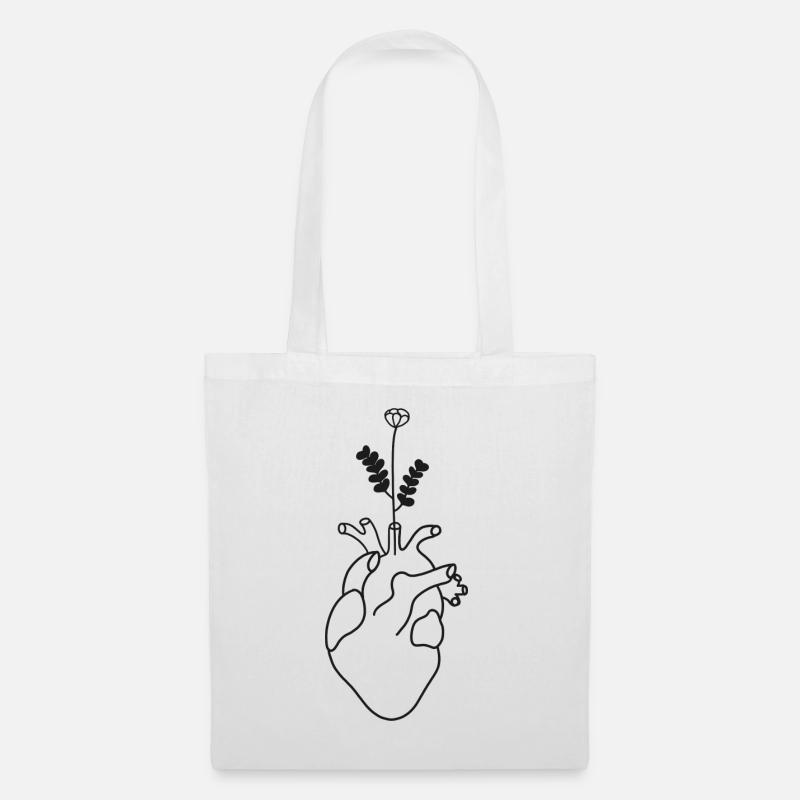 Anatomisches Herz mit Blume - Stoffbeutel - Weiß