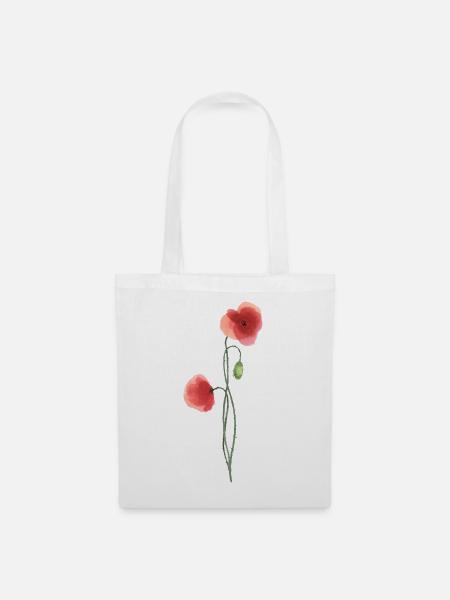 Blume: roter Mohn - Stoffbeutel - Weiß