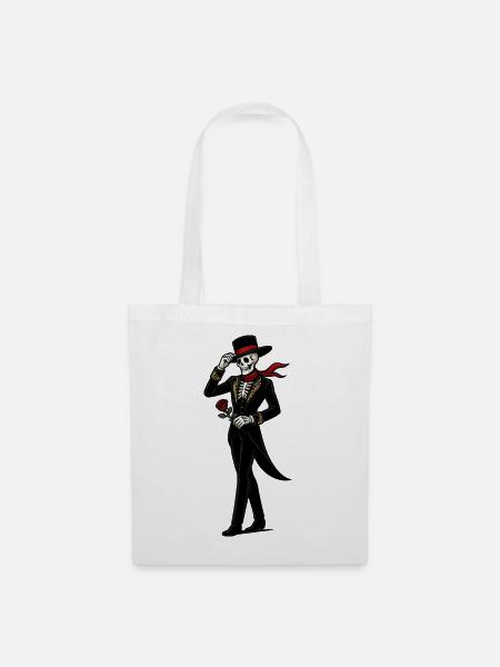 Skelett Mariachi Rose - Stoffbeutel - Weiß