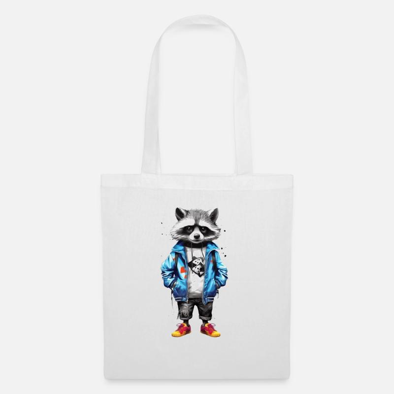 Bunter Waschbär Hip Hop Style - Stoffbeutel - Weiß