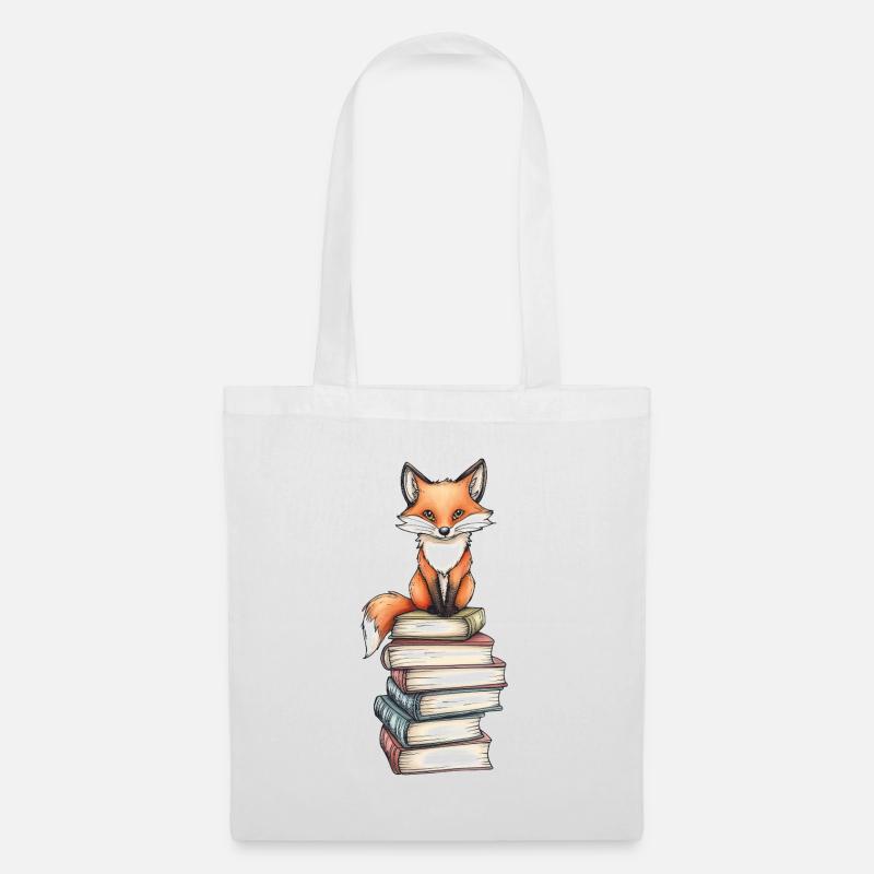 Fuchs auf Bücherstapel - Stoffbeutel - Weiß