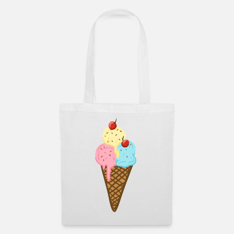 Buntes Eis in Waffel mit Kirschen süßer Sommer - Stoffbeutel - Weiß