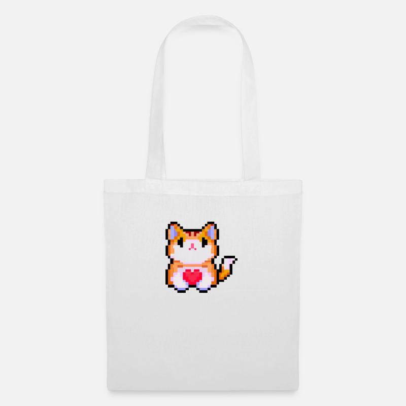 Pixelart Cat with Heart - Stoffbeutel - Weiß