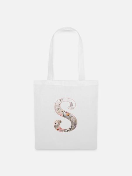 Personalisierbar Monogramm S Blumenmuster - Stoffbeutel - Weiß