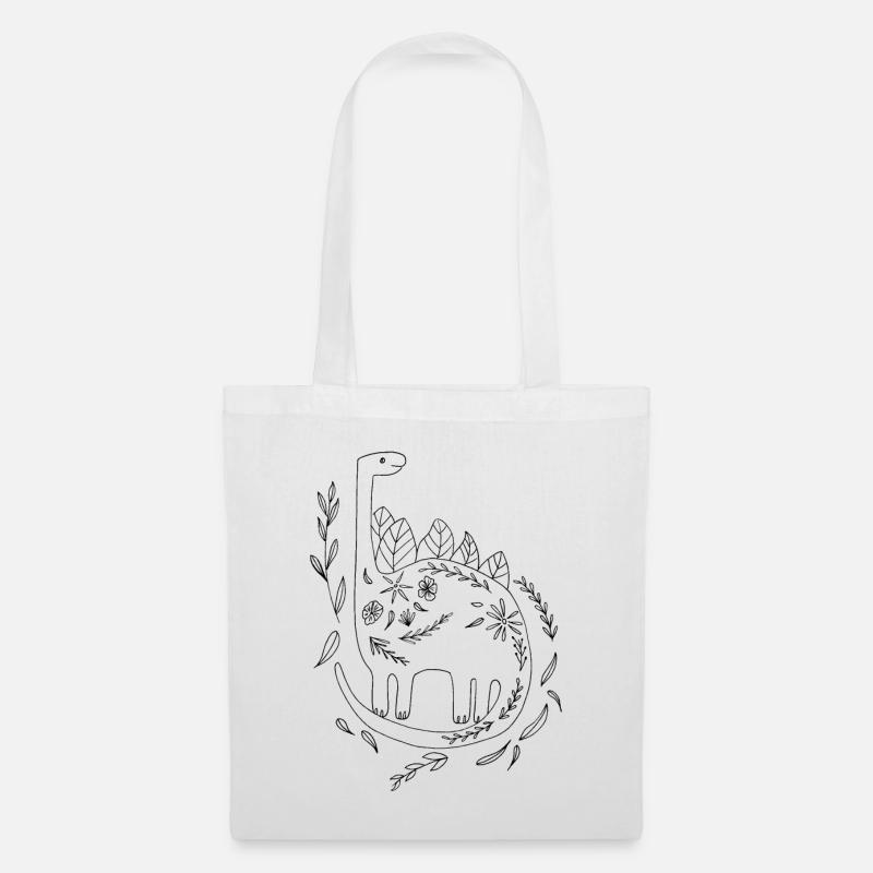 Langhals Dinosaurier Florales Design Geschenk - Stoffbeutel - Weiß