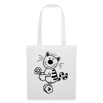 Katze mit Blume - Stoffbeutel - Weiß - Vorne