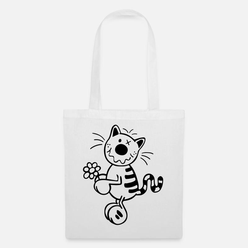 Katze mit Blume - Stoffbeutel - Weiß