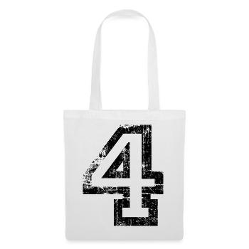 Zahl 4 (Vintage Weiß) 4. Geburtstag Nr. 4 - Stoffbeutel - Weiß - Vorne