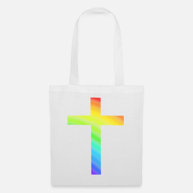 Regenbogen Kreuz Bunt Glaube Religion Geschenk Chr - Stoffbeutel - Weiß