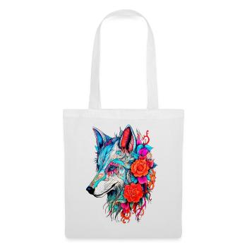 Wolf mit Blumen Mädchen - Stoffbeutel - Weiß - Vorne
