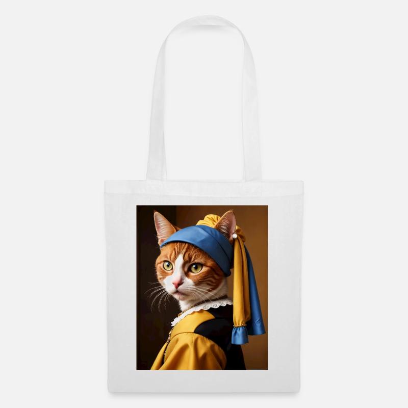 Le chat à la perle boucle d’oreille - Sac en tissu - blanc