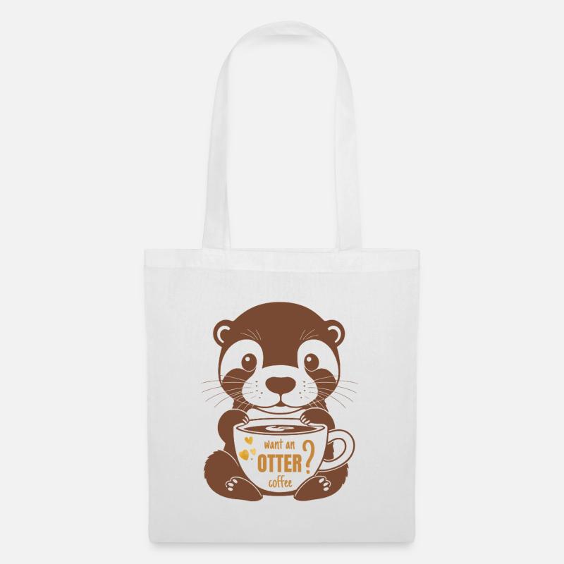 Otter, süß mit Kaffeetasse "want an OTTER coffee" - Stoffbeutel - Weiß