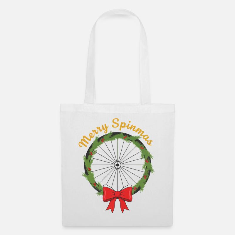 Fröhliche Spinmas Fahrradkranz - Stoffbeutel - Weiß