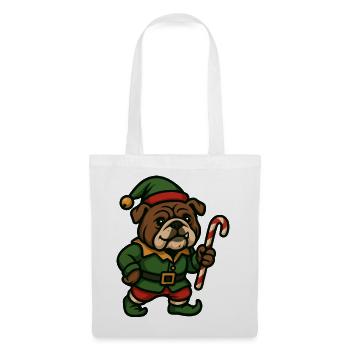 Weihnachtself Bulldogge mit Zuckerstange Kunst - Stoffbeutel - Weiß - Vorne