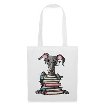 Cute Greyhound Dog Reading Book with Glasses - Tote Bag - white - Front