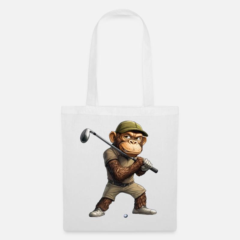 Affen Golf / Golfer Affe - Stoffbeutel - Weiß