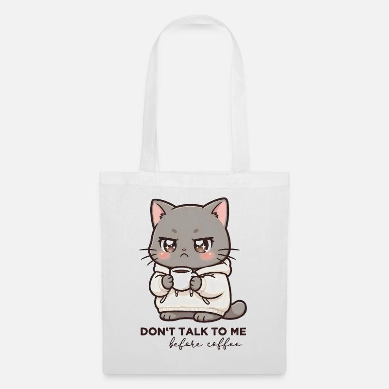 Don't talk to me before Coffee cat - Tote Bag - white