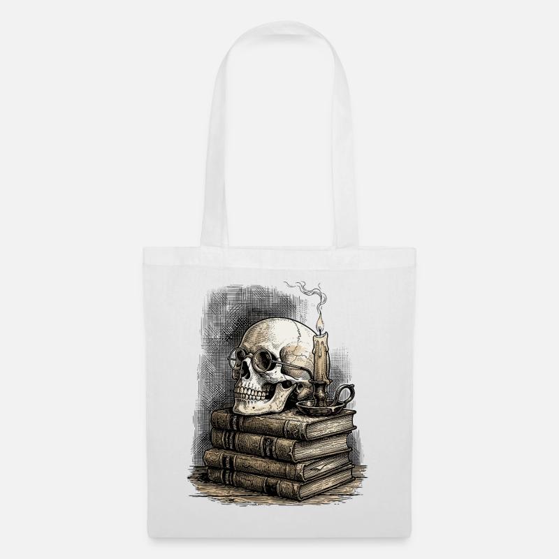Dark Academia Skull & Books Vintage Gothic - Stoffbeutel - Weiß