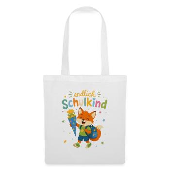 Endlich Schulkind Fuchs mit Zuckertüte - Stoffbeutel - Weiß - Vorne