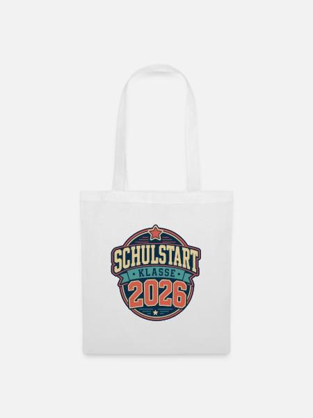 Schulstart 2026 Retro Abzeichen - Stoffbeutel - Weiß