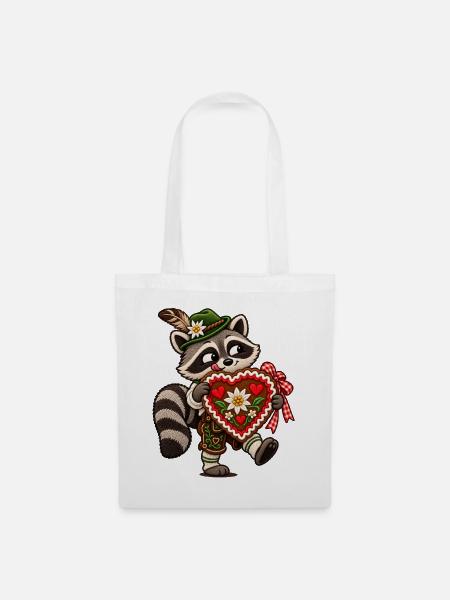 Waschbär mit Lebkuchenherz - Stoffbeutel - Weiß