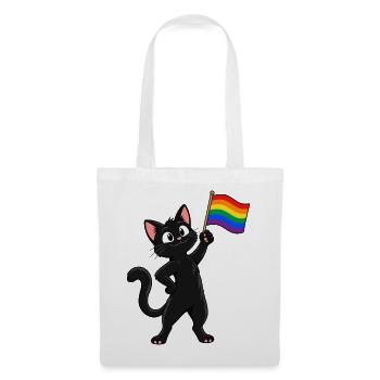 Pride-Katze mit Regenbogenflagge – Vielfalt - Stoffbeutel - Weiß - Vorne
