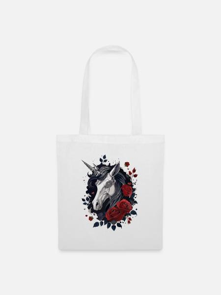 Dark Gothic Einhorn mit Rosen - Stoffbeutel - Weiß